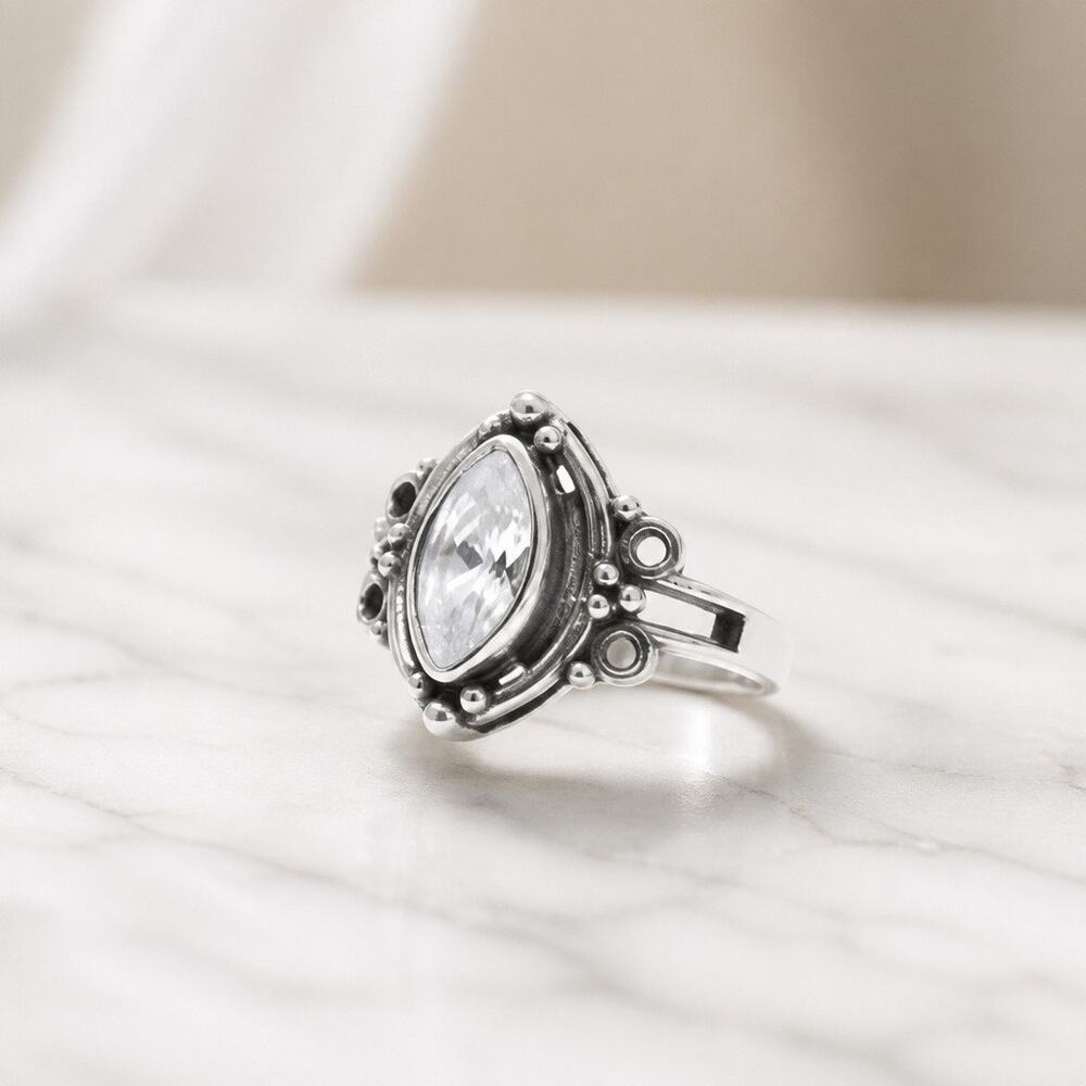 Vintage Sterling Silver Marquise Crystal Statement Ring ask for size available